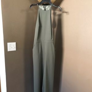 Lace-up back wide leg jumpsuit